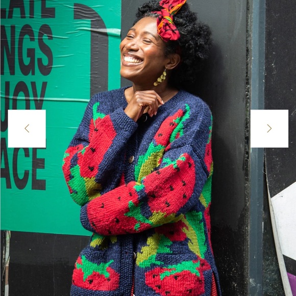 Hand Knit Wool Colorful Strawberry Knit Cardigan - Picture 6 of 8